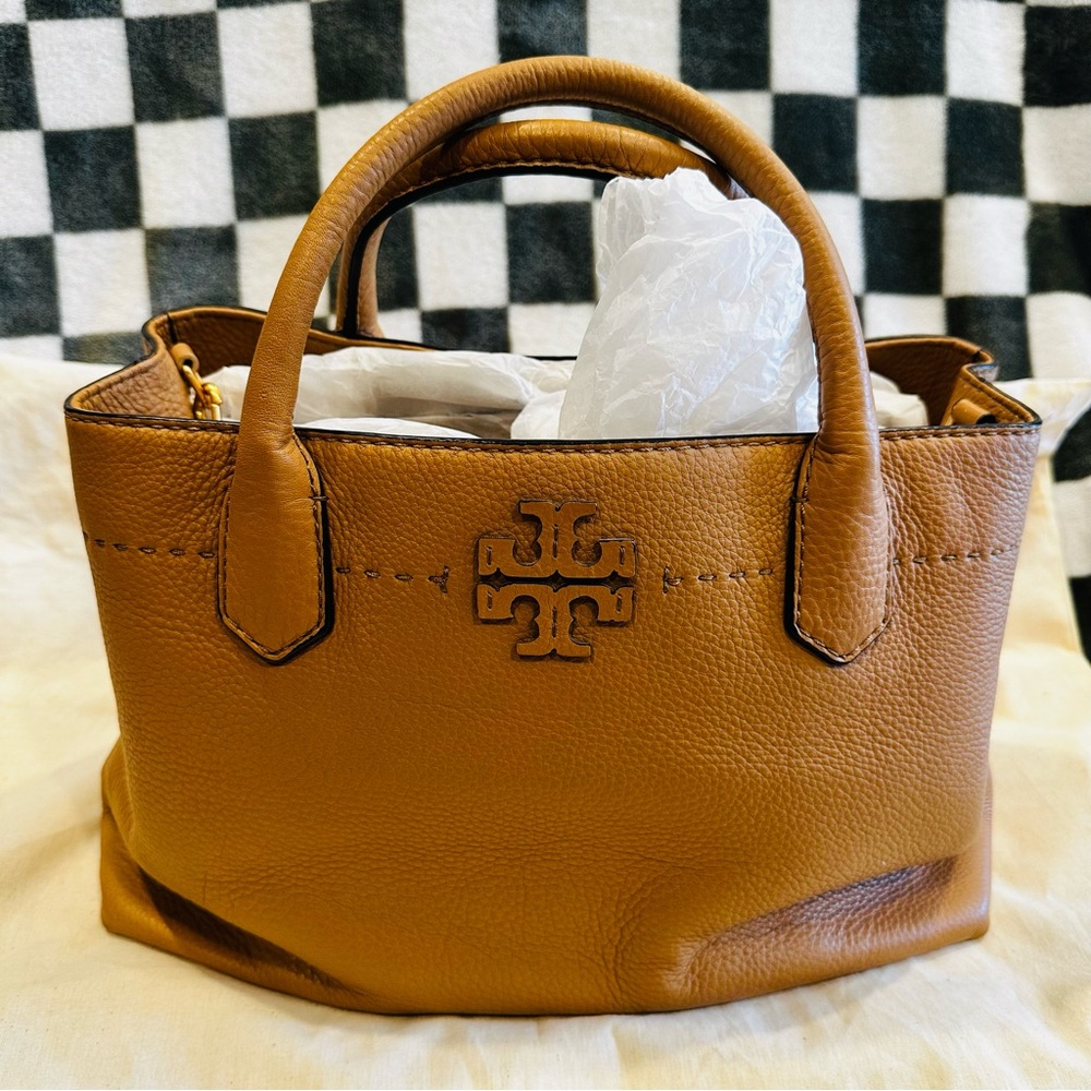 Tory Burch McGraw Triple
Compartment Leather Satchel with Gold Hardware